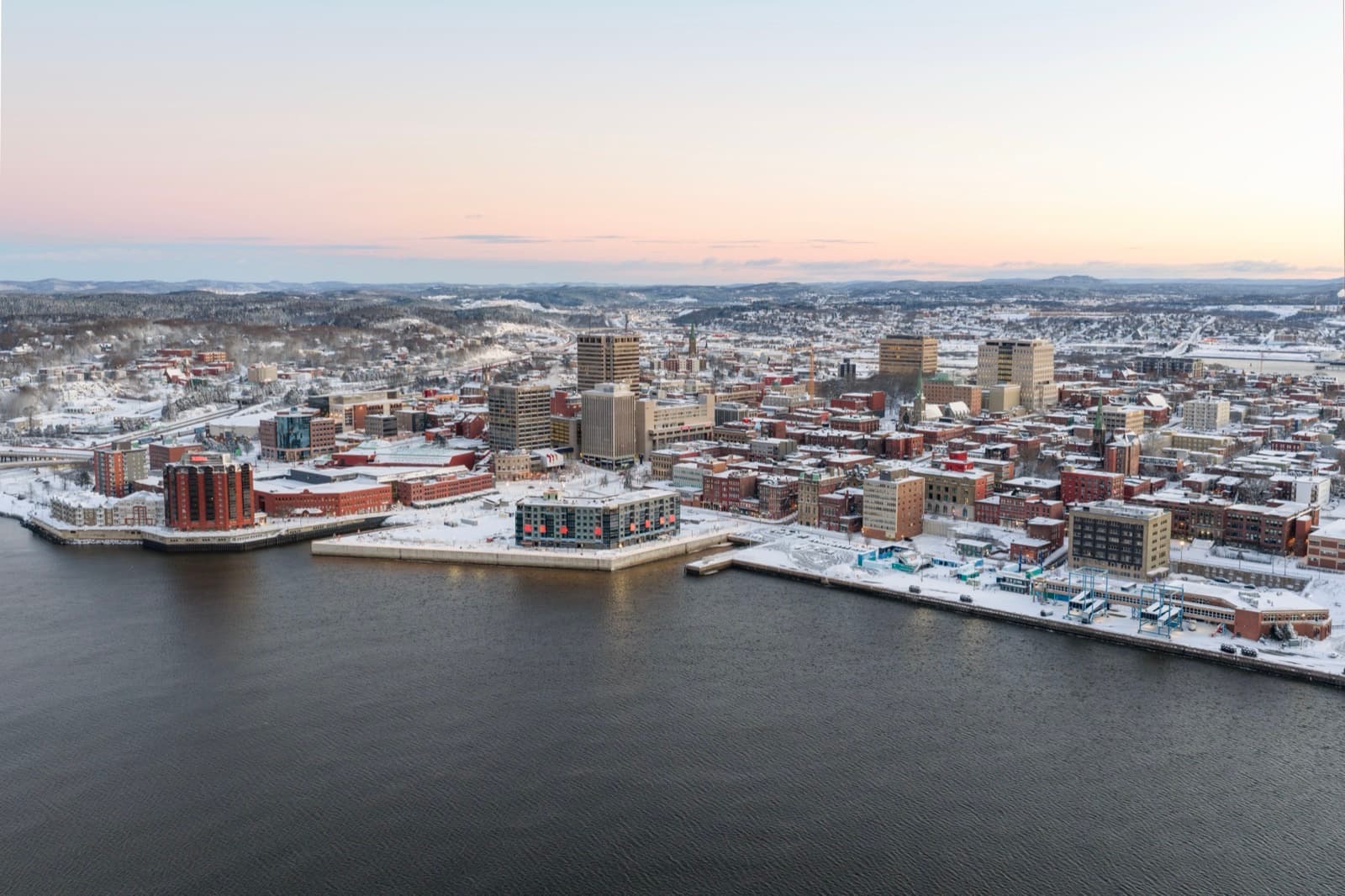 Uptown Saint John, New Brunswick skyline above the harbour